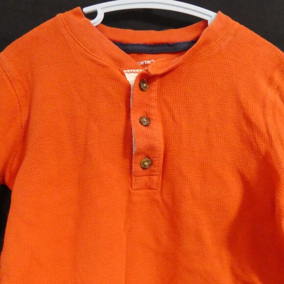 CARTER'S | size 5 | Orange Waffle Knit Long Sleeve Shirt | Partial Button-Up - Picture 4 of 14
